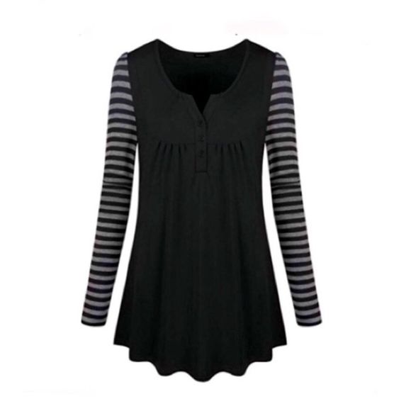 V-Neck Henley Striped Sleeves S/L/XL - Picture 7 of 10